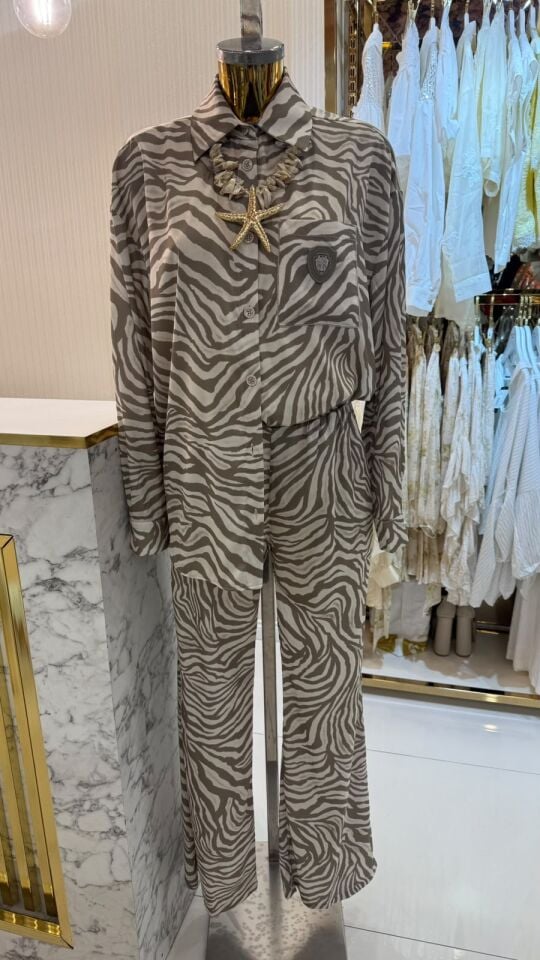 Yeşil Zebra Desenli Kadın İkili Takım