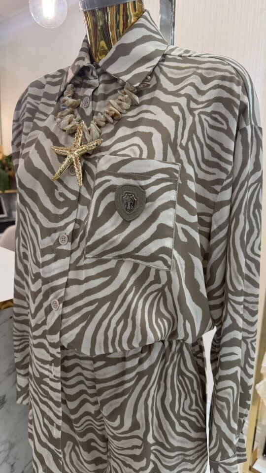 Yeşil Zebra Desenli Kadın İkili Takım