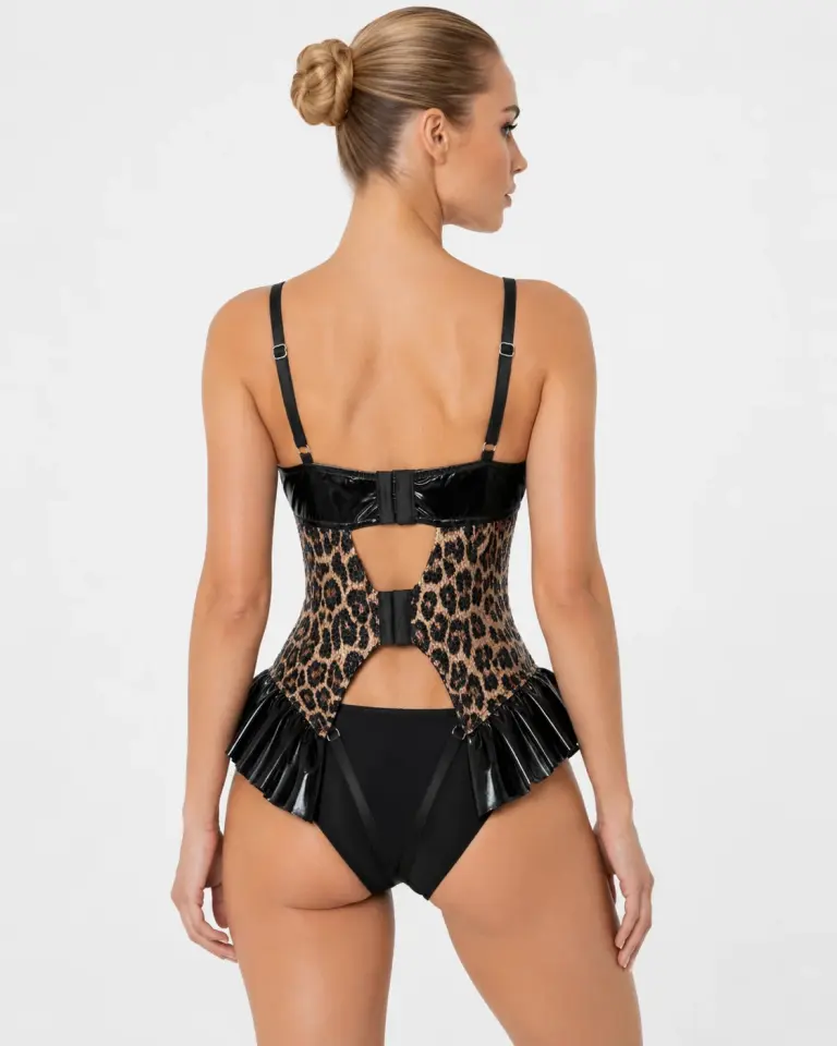 Leopar Beyaz Cuplu Tangalı Body