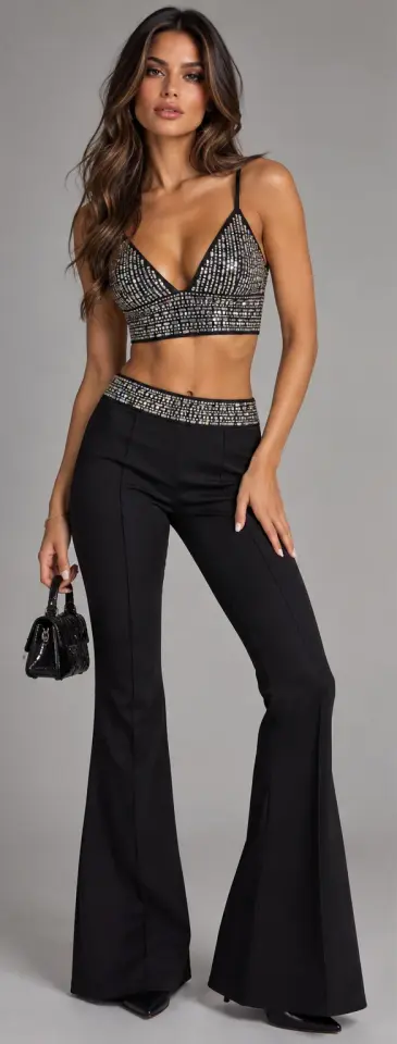 Taşlı Bralet İspanyol Paça Pantolon Takım