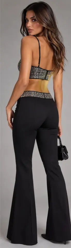 Taşlı Bralet İspanyol Paça Pantolon Takım